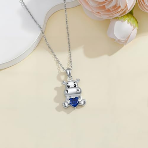 Image of PROESS Animal Birthstone Necklace 925 Sterling Silver Otter /Axolotl /Hippo /Elephant /Dachshund /Monkey /Red Panda Pendant Necklace Animal Birthstone Jewelry Gifts for Women