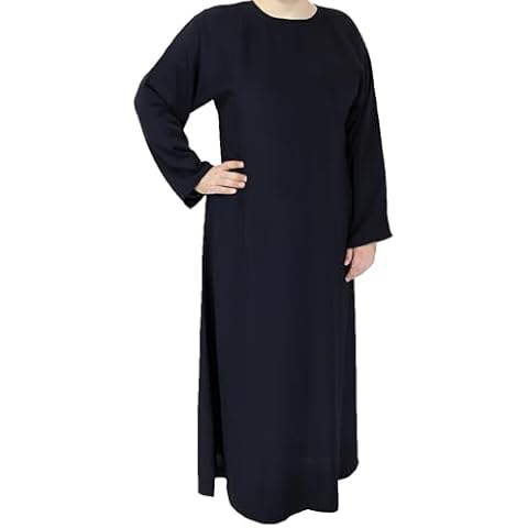 Hijaz Plain Navy Blue Korean Cotton Lightweight Abaya Dress Kaftan with Pockets-S Cover