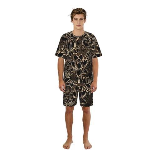Pijama de loto dorado para hombre conjunto suave antiarrugas con bolsillos laterales