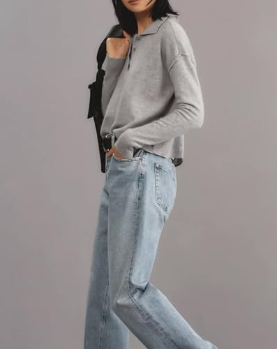 Pullover Sweater for Women Long Sleeve Knit Shirts Tops Button Down V Neck Polo Sweater Shirt4