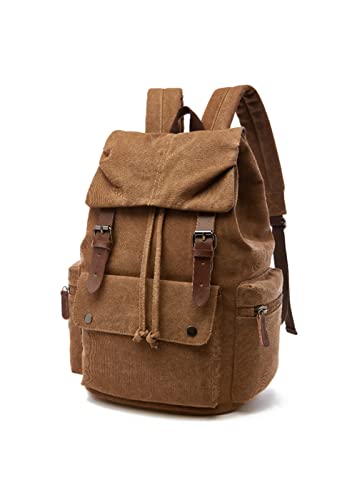 Canvas Backpack Casual Laptop Knapsack Travel Satchel Fashion bag-Coffee