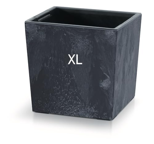 MELTOM Pflanzkübel aus Kunststoff mit Herausnehmbaren in Betonoptik Einsatz (Anthrazit, XL - 30 cm)