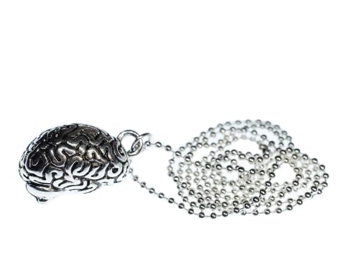 Collier cerveau argenté avec chaîne de 80cm et finition anatomique fine
