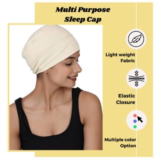 Image of The Headscarves Women Silky Soft Bamboo Viscose Sleep Cap for Hair Loss Chemo Headwear Skull Cap Free Size (Multicolor) (HS3 Multicolor)