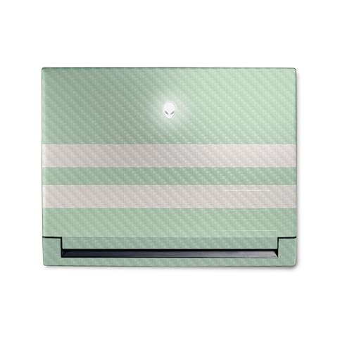 Image of MightySkins Carbon Fiber Skin Compatible with Alienware M18 R1 (2023) Full Wrap Kit - Mint Stripes | Protective, Durable Textured Carbon Fiber Finish | Easy to Apply & Change Styles | Made in The USA