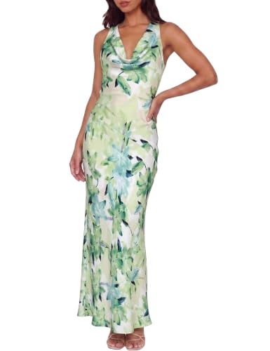 Image of KOUNAI Satin Backless Formal Maxi Dresses for Women Wedding Guest | Silk,Cowl Neck,Drape Neck,Open Back,Sleeveless,Tie Back,Elegant,Cocktail,Bridesmaid,Beach,Vacation,Party,Graduation,Midi