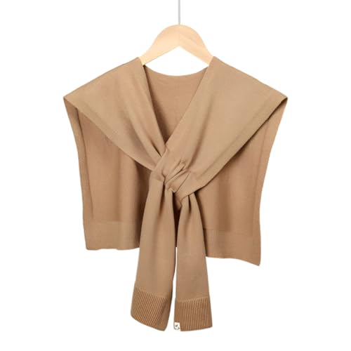 Women's Fashion Sweater Knitted Knotted Shawl Sweater Shawl Wraps for Women Chic Summer Knitted Cross Neck Shawl, Camel color2