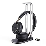Yealink BH76 Wireless Headset with Charge Stand, Teams Certified, Hi-Fi, ANC, Bluetooth Headset with Noise Canceling Microphones (5-mics), Retractable Arm Mic,35 Hours Talk Time