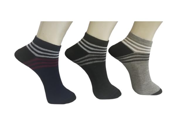 Socks for Men Ankle/Sneaker Length Designer Stripe Multicolour Knitted Socks Combo Pack of 3 (3 Pairs)-image-38
