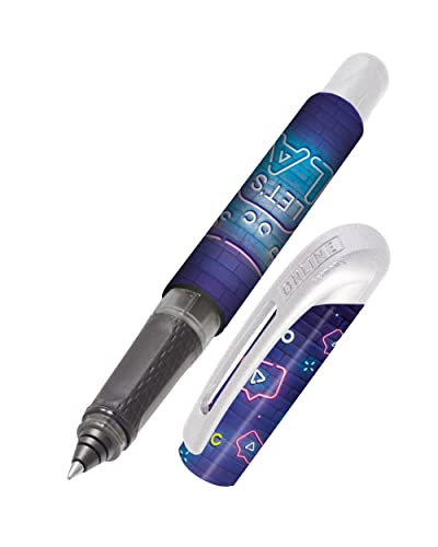 Online - Online stylo roller ergonomique Let's Play │ pour l'école et le lycée │ poignée souple pour gauchers et droitiers │ cartouches d'encre standard, rechargeables, couleur bleue │ stylos pour étudiants
