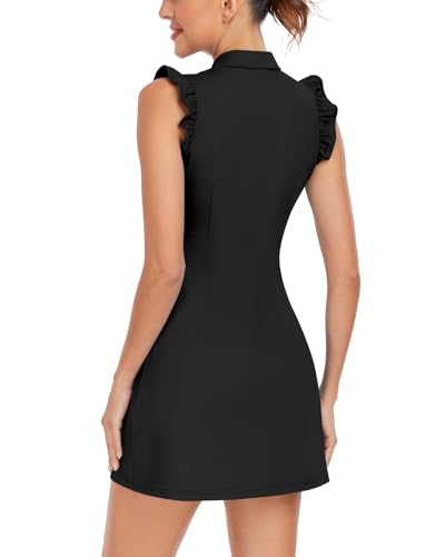 WOWENY Tennis Dress Polo Buttons Golf Dresses with Built in Shorts and Pockets Ruffle Sleeveless Athletic Workout Dress2