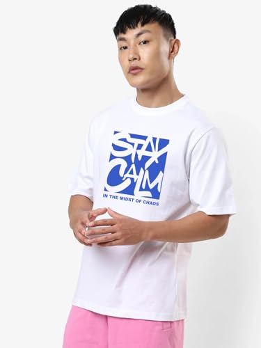 Image of Bewakoof Men's Cotton Printed Oversized Fit Half Sleeve Round Neck T-Shirt | Casual Wear | Street Wear | Oversized t Shirt for Men Cotton | Baggy