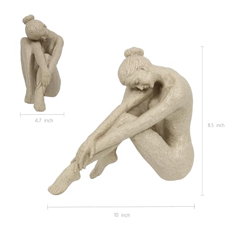 Escultura abstracta moderna femenina sentada beige miniatura 3