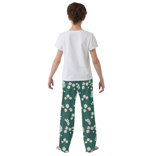ZZXXB White Flowers Boys Long Pants Soft Trousers Elastic Waist Kids Lounge Bottoms with Pockets S-XL3