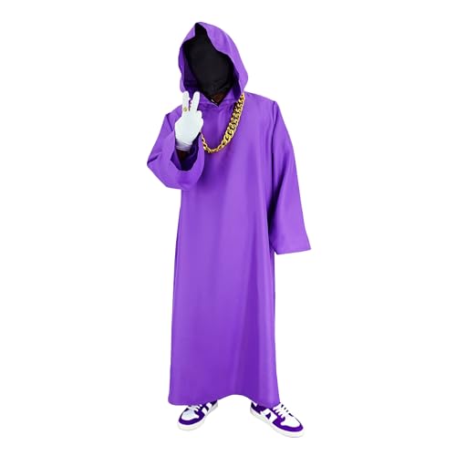 Mens Shadow Wizard Costume Money Gang Robe Cosplay Cloak with Chain Ring Halloween Gang Outfit Purple S