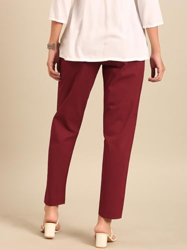 Image of TWIN BIRDS Women Cotton Straight Fit Pants | Ethnic Casual Daily Trousers