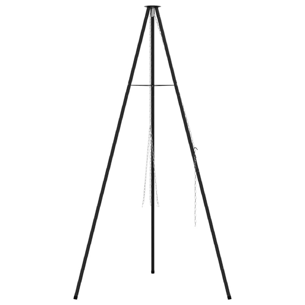 Statyw do ogniska, czarny, ze stali, 92 x 92 x 151,5 cm, przenośny, na kemping, imprezy ogrodowe, stabilny stelaż do gotowania na otwartym ogniu i wszechstronnego gotowania na świeżym