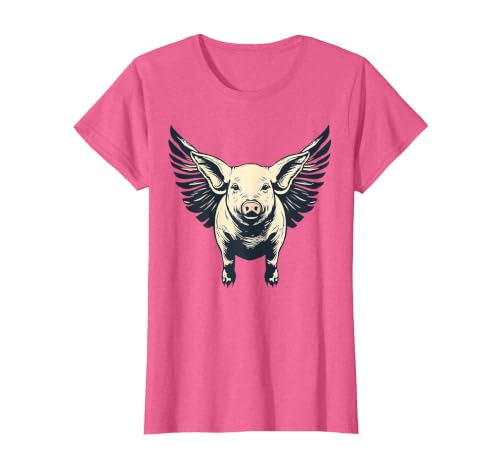 Flying Pig with Wings Fly Pig Lovers T-Shirt, Women, Pink Heather, Medium