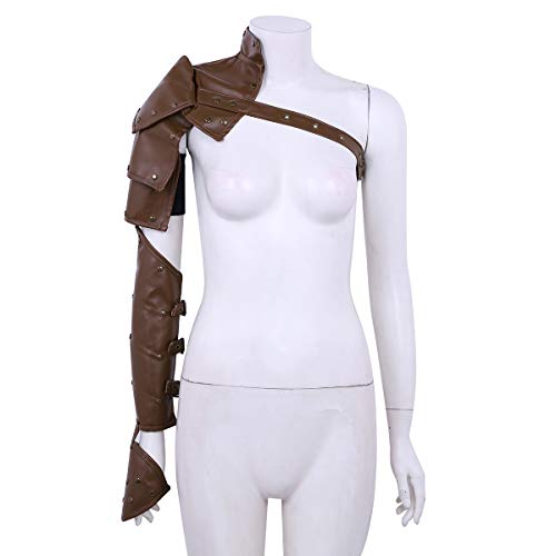 Iefiel Steampunk Costume Shoulder Armors Metal Rivets Pu Leather Retro Armlet Armband Armor Shrug Brown One Size #TOP1