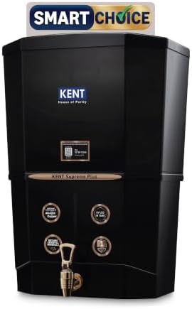 KENT Supreme Plus Alkaline+Copper RO Water Purifier | Smart Choice | RO+UV+UF+Alk +Cu+TDS Control + UV LED Tank | Advanced RO Technology | 8L | 20L/h| Ideal for Borewell/Tanker/Municipal Water | Black