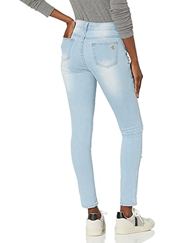 COVER GIRL Women's Cute Mid High Rise Waisted Ripped Torn Skinny Blue Juniors2