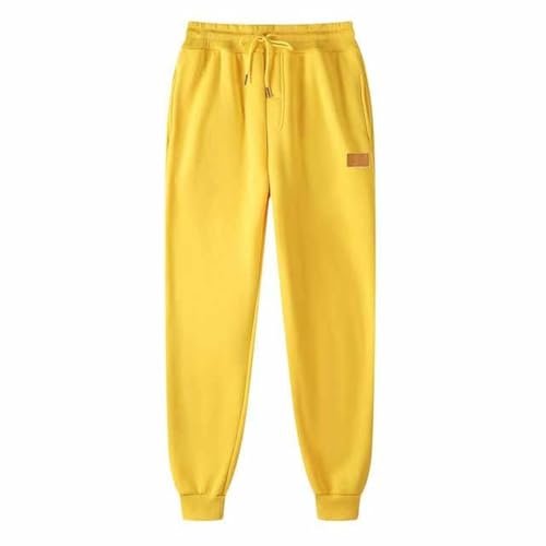Mens Joggers Bottoms Fleece Lined Elasticated Waist Trousers Drawstring Sweatpants Jogging Tracksuit Bottoms Solid Color Sweat Track Pants Activewear Sports Running Gym Trousers with Pockets Yellow