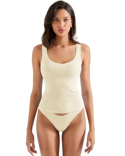 SUUKSESS Women Cotton Ribbed Built in Bra Tank Tops Summer Casual Basic Top