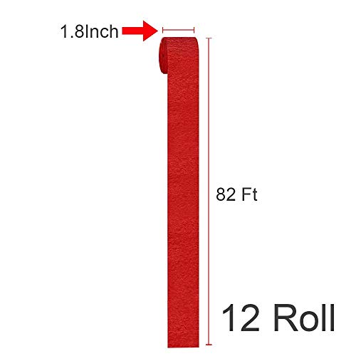 Red Crepe Paper Streamers 1.8 Inch Widening 12 Rolls Red Party Streamer For Various Birthday Wedding Festival Party Decorations,A Roll Of 82Ft Per Volume #TOP1