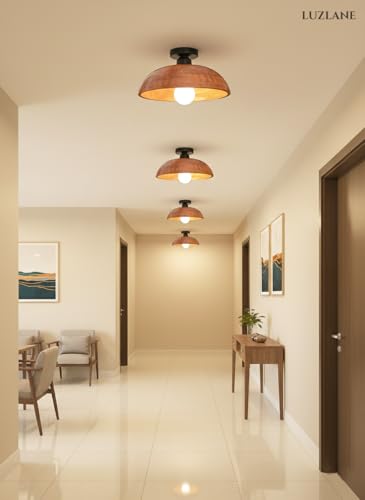 Image of Wooden Walnut Dome Ceiling Light '10 -Inch' - Semi Flush Mount Wooden Ceiling Lamp | Handcrafted Solid Wood Ceiling Light for Hall, Bedroom, Living Room, Kitchen & Dining