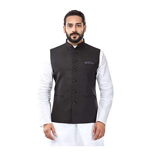 Image of Pure Cotton Kurta Pyjama Set & Jute Nehru Jacket