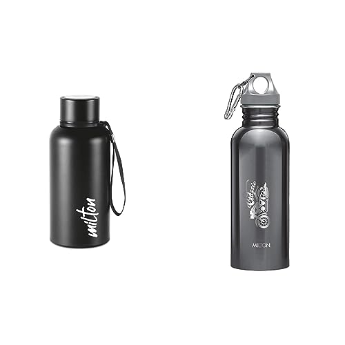 Image of Milton Aura 500 Thermosteel Bottle, 520 ml, Black & Milton Alive 750 Water Bottle, 750 ml, Black