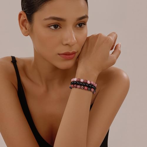 Healing Crystal Bracelets for Women Men 8mm Tiger Eye Hematite Black Obsidian Natural Stone Beaded Stretch Bracelet Triple Protection Handmade Gemstone Reiki Spiritual Jewelry Gifts2