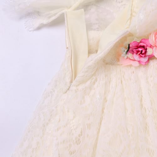 EULIMENE Baby Girl Flower Dress Summer Toddler Dresses Floral Lace Wedding Party Tutu Dresses Pageant Princess Birthday Dress Apricot 18-24M — view 2