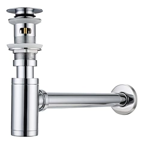 Designer Siphon Drain Fitting Set, Siphon for Washbasin and Washbasin with Overflow, Stainless Steel Bottle Siphon 1 1/4 x 32 mm, Height Adjustable, Includes Odour Trap Rubber Sleeve Cover
