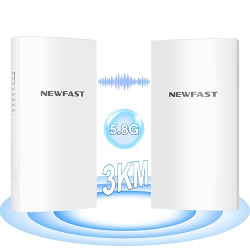 NEWFAST 3KM Outdoor Wireless Bridge Weatherproof Point to Point CPE 5.8G WiFi Bridge Long Range WiFi Booster to Outbuildings/Farm/Shop/Garage Built-in 11DBi High Gain Antenna