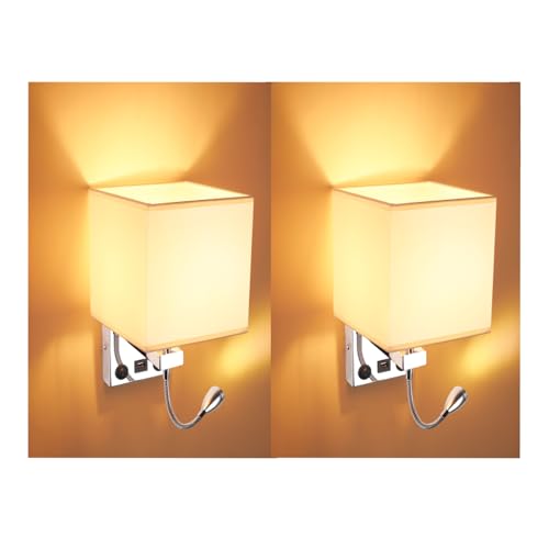 ZONJIE 2 Pièces Applique de Chevet, Applique de Lecture à LED Applique Murale Moderne en Chrome Poli avec Projecteur Ajustable à col de Cygne, Interrupteurs Doubles, Avec Port USB pour Charger E27