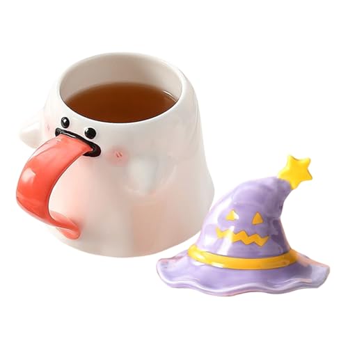 Taza de Halloween, jarra de cerveza para el hogar, 450 ml, porcelana, con tapa, para noches de cine de Halloween, , leche, café caliente, estudio, sala de estar