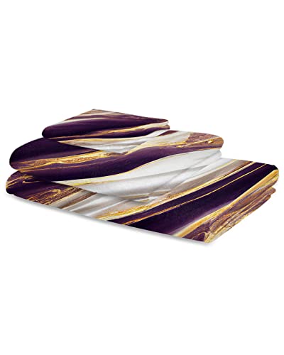 Marble Purple Bath Towels For Bathroom Set - Luxury Microfiber Towels Gifts For Women,Quick Dry Beach Kitchen Hand Hair Face Towel And Dish Washcloth,Abstract Gold White Modern Art Workout Towels+Set #TOP1