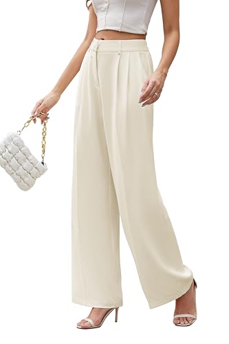 FUNYYZO Women Suit Pants Wide Leg Pants High Elastic Waisted in The Back Business Work Trousers Long Straight Beige
