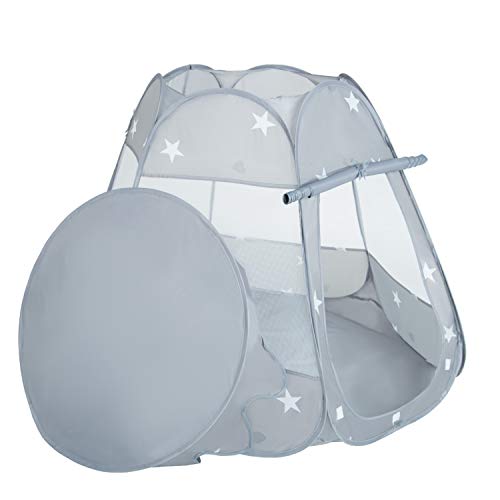 Selonis Baby Spielzelt Mit Plastikbällen Zelt 105X90cm/100 Bälle Plastikkugel Kinder, Grau:Perle-Grau-Transparent-Puderrosa