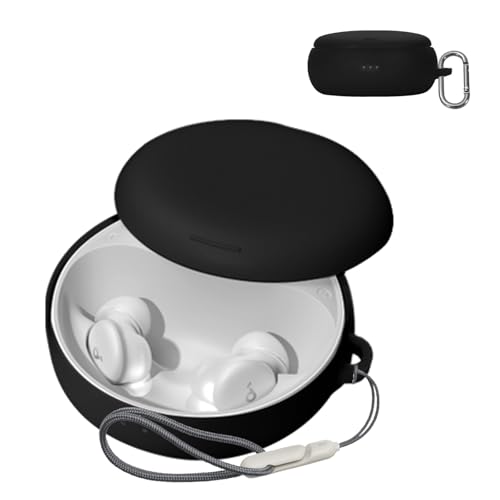 For Soundcore Sleep A30 ケース 保護カバー シリコンケース SpinoArmor 装着充電可能 全面保護 落下防止 キズ防止 耐衝撃 防塵 軽量 収納 カラビナ付き Soundcore Sleep A30対応(ブラック)