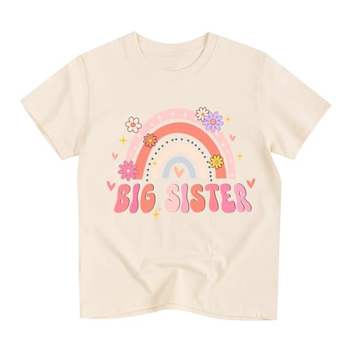 Image of Toddler Girl Big Sister Shirt Pregnancy Announcement T-Shirts Cotton Short Sleeve Tees 2-10 Years