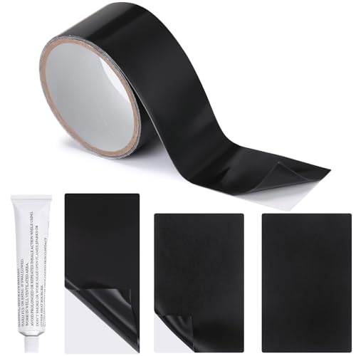 Threlaco 5 Pcs Boat Repair Kit 1 Roll Waterproof Adhesive Kayak Repair Tape and 3 PVC Patches with 1 Glue for Boat Covers Kayak Tents Pool, Patio Umbrellas