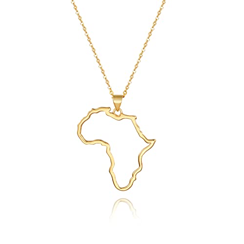 Women's Minimalist Africa Map Pendant Necklace, Trendy Personalized Africa Motherland Continent Outline Necklaces Chain Length 18