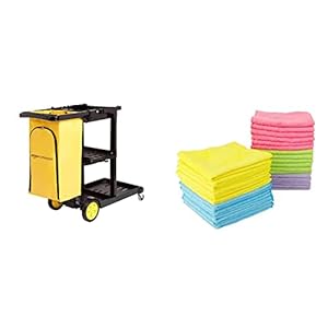 AmazonCommercial Reinigungswagen mit Reißverschlusstasche und 2 Ablageflächen & Leviatan 30 Stück Mikrofaser-Reinigungstücher Putztücher | Mehrfarbig | Allzwecktücher 30x30cm