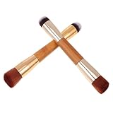 OSALADI Cepillo de Maquillaje Doble Cabeza 2 Piezas Mango de Madera de Bambú Cerdas Densas y Suaves para Polvos Faciales y Rubor Pincel Profesional Multifuncional para Uso Diario y