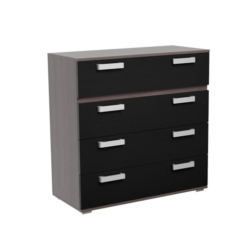 Homey - Cómoda con 4 Cajones, Sinfonier, Comodín Modelo Leina, Práctica y Funcional, Acabado en Ceniza-Negro, Medidas: 89 cm (Ancho) x 89,6 cm (Alto) x 39,6 cm (Fondo)