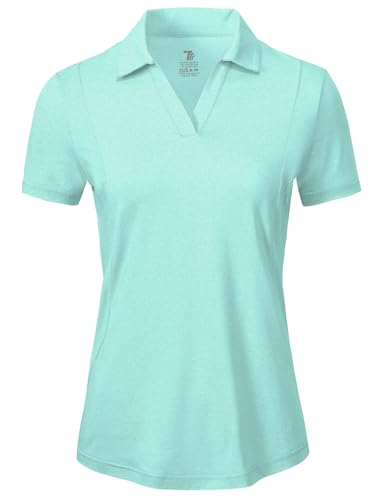 Image of BGOWATU Women's Short Sleeve Golf Tennis Polo Shirts V Neck Collared Workout Tops UV Protection Dry Fit