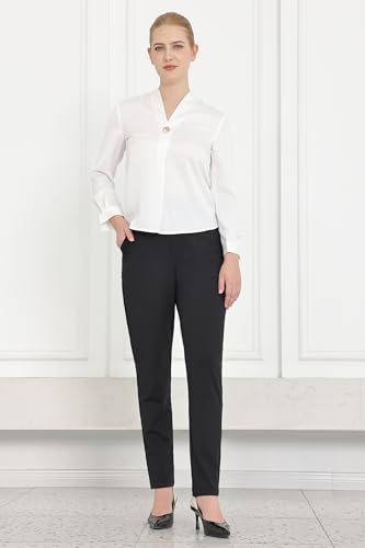 Bamans Dress Pants for Women High Waisted Skinny Leg Pants Work Business Trousers Formal Office Tummy Control Slacks Large Black3