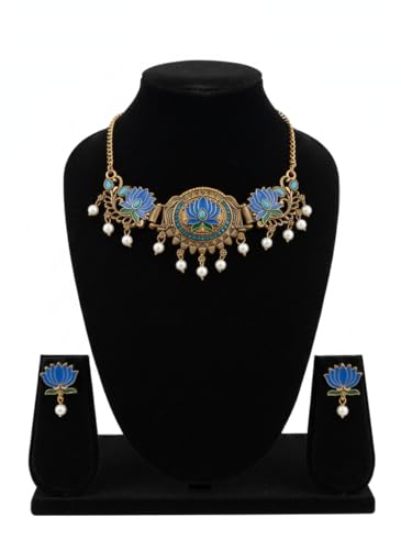 Image of Architha creations,lotus choker with earrings,adjustable